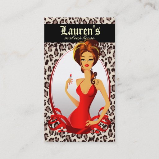 Customizable Makeup Artist Lips N Lipstick Red Leopard Beige Business Card Templates