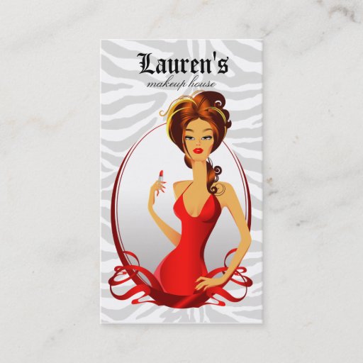 Customizable Makeup Artist Lips N Lipstick Red Zebra Business Card