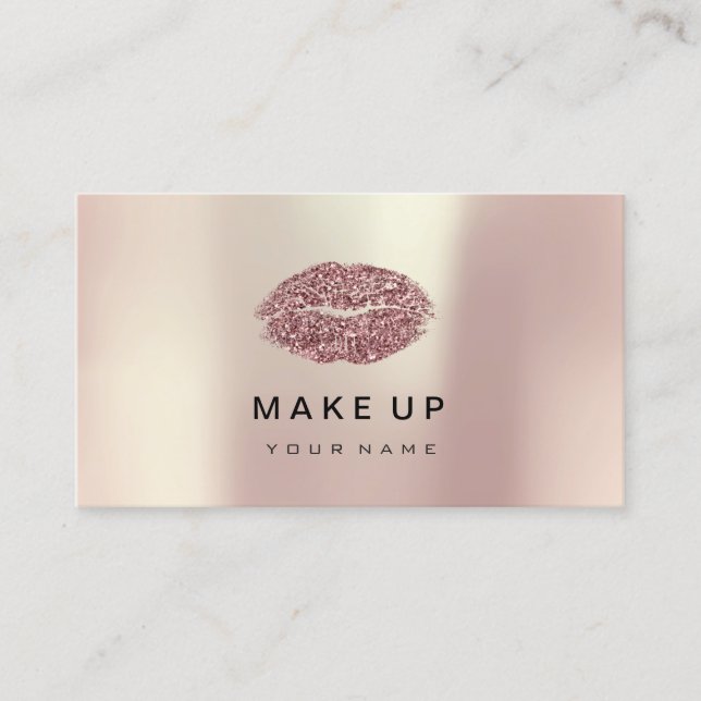 Makeup Artist Lips Pink Rose Gold Metallic Glitter Business Card (Front)