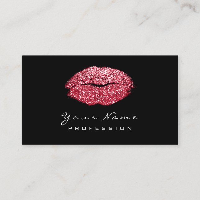 Makeup Artist Lips Red Candy Lipstick Glitter Business Card (Front)