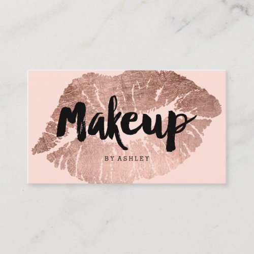 Makeup artist lips rose gold typography blush business card