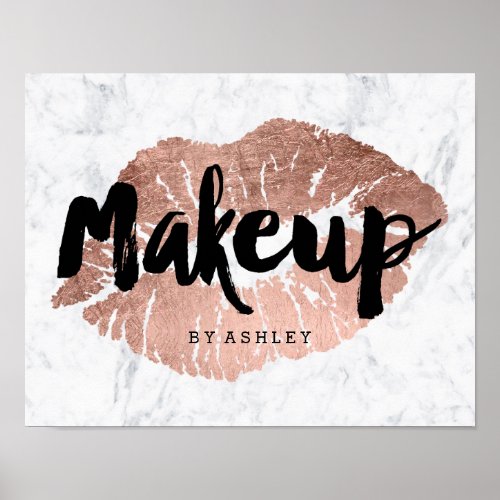 Makeup artist lips rose gold typography marble poster