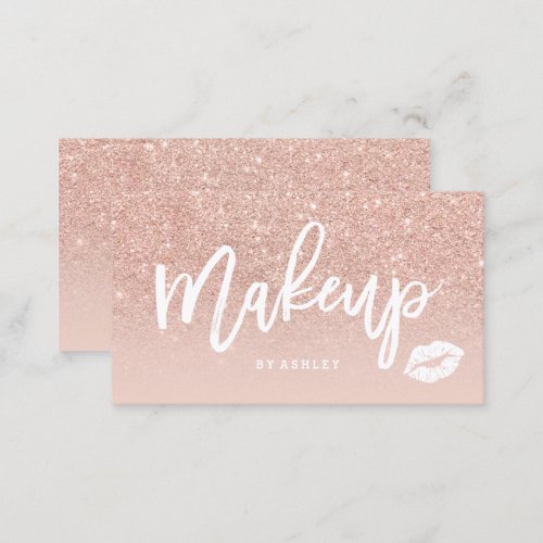 Makeup artist lips typography blush rose gold business card