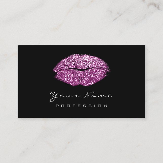 Makeup Artist Lips Violet Purple Lipstick Glitter Business Card (Front)