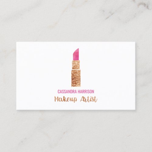 Makeup Artist Lipstick Watercolor Sequin Elegant Business Card