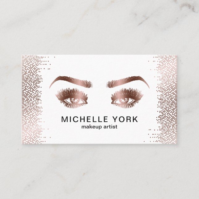 Makeup Artist Long Lashes Rose Gold Eyes Brows Business Card (Front)