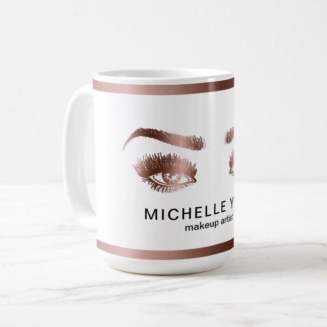 Makeup Artist Long Lashes Rose Gold Eyes Brows Coffee Mug (Front Left)