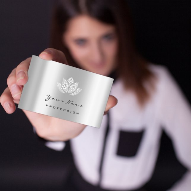 Makeup Artist Lotus Mandala Diamond Silver Crystas Business Card (Creator Uploaded)