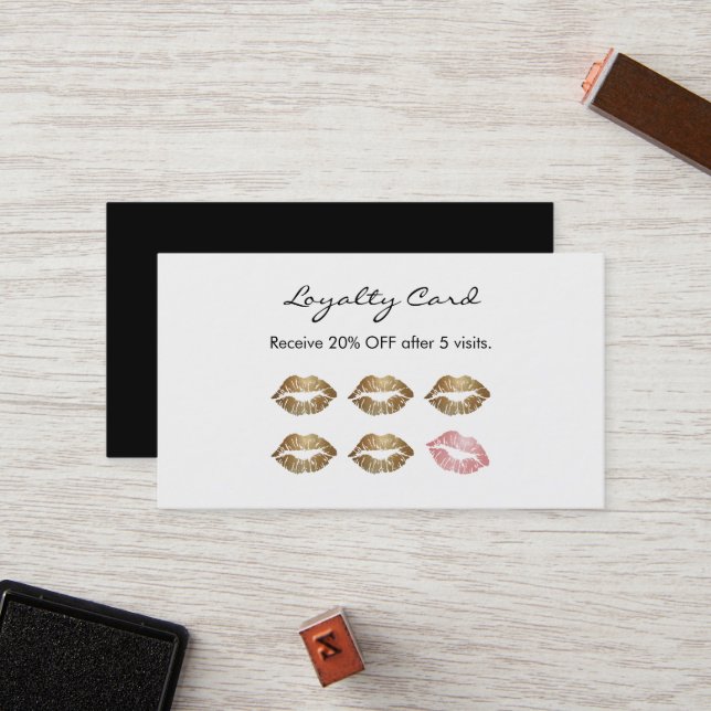 Makeup Artist Loyalty Chic Gold Lips II Card (Front/Back In Situ)