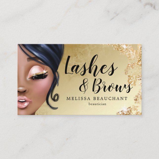 Makeup Artist Luxe Glitter Gold Eyelashes Business Card (Front)