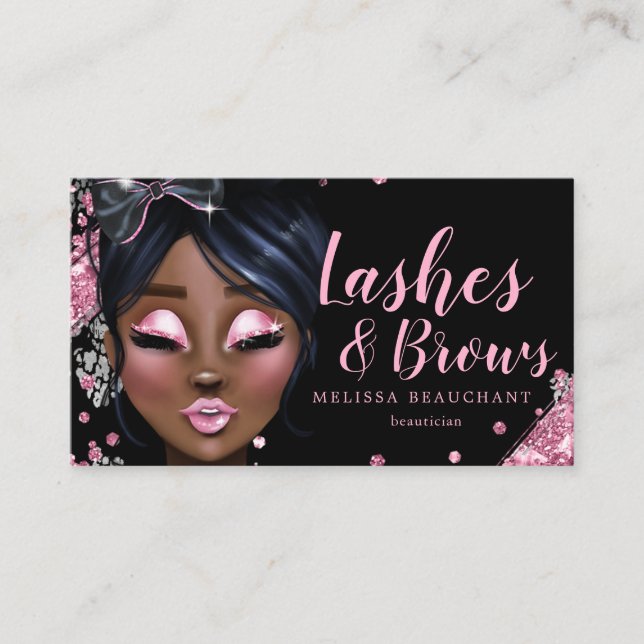 Makeup Artist  Luxe Glitter Pink Black Eyelashes Business Card (Front)