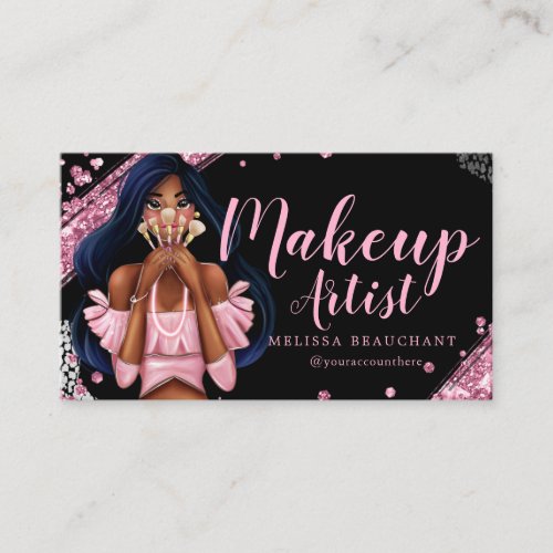 Makeup Artist Luxe Glitter Pink Black Eyelashes Business Card