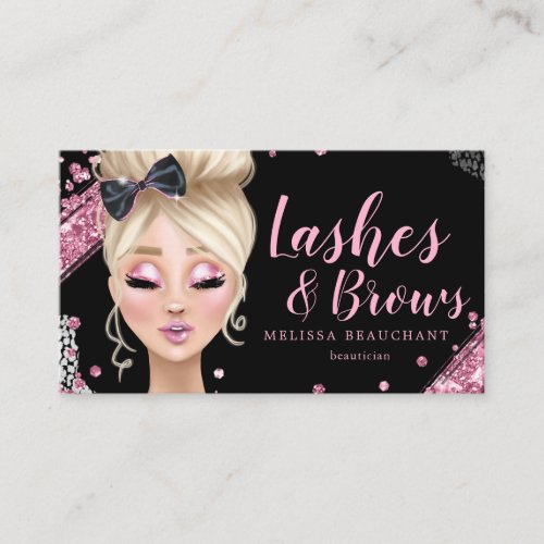 Makeup Artist  Luxe Glitter Pink Black Eyelashes Business Card