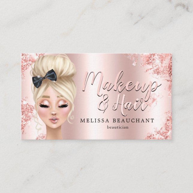 Makeup Artist Luxe Glitter Rose Gold Eyelashes Business Card (Front)