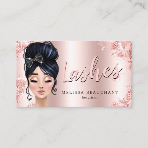 Makeup Artist Luxe Glitter Rose Gold Eyelashes Business Card