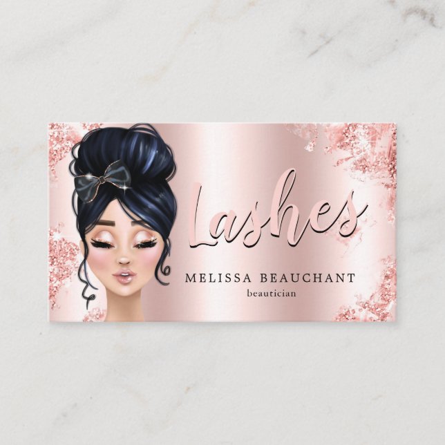 Makeup Artist Luxe Glitter Rose Gold Eyelashes Business Card (Front)