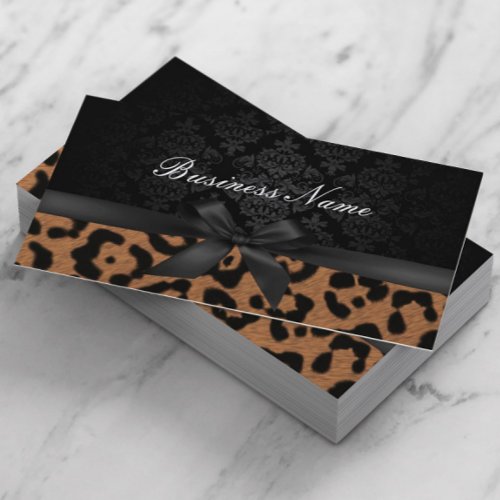 Luxury Damask &amp; Leopard Print Makeup Artist Business Card Template