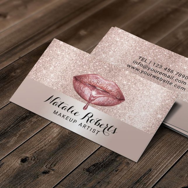 Makeup Artist Luxury Dripping Lips Blush Rose Gold Business Card (Creator Uploaded)