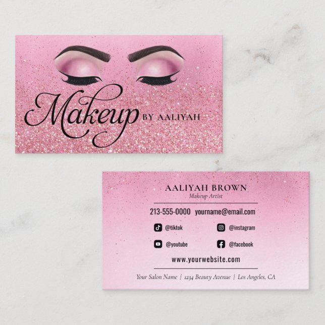 Makeup Artist Luxury Rose Red Glam Business Card (Front/Back)