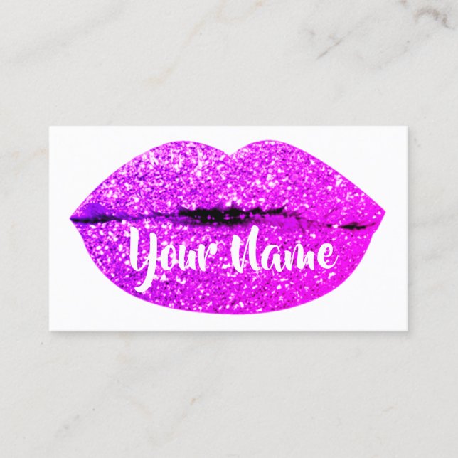 Makeup Artist Magenta Pink Kiss Lips Sugar Glitter Business Card (Front)