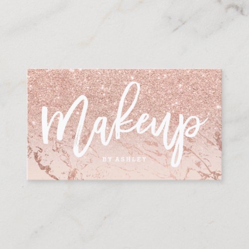 Makeup artist marble typography blush rose gold business card