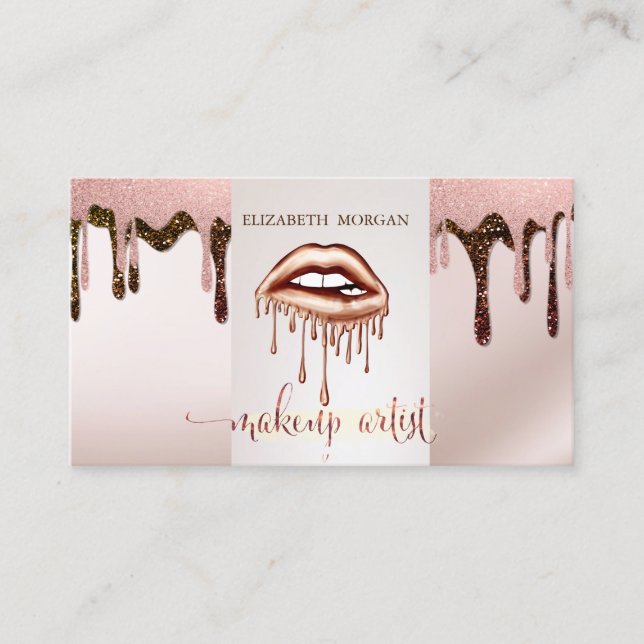 Makeup artist,Metallic Dripping Lips,Glitter Drips Business Card (Front)