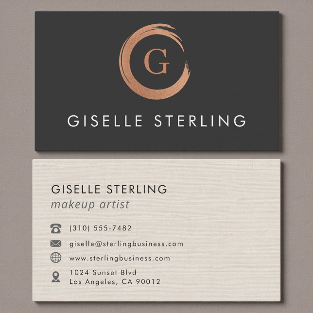 Makeup Artist Metallic Rose Gold Monogram Business Card (Creator Uploaded)