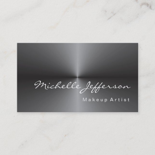 Makeup Artist Metallic Silver Gray Trendy Business Card (Front)
