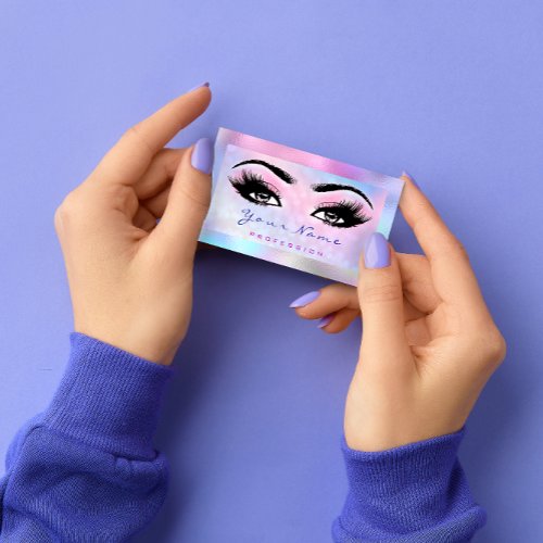 Makeup Artist Microblading Eyelash Holograph Pink Business Card