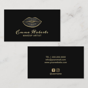 Makeup Artist Modern Black & Gold Lips Business Card