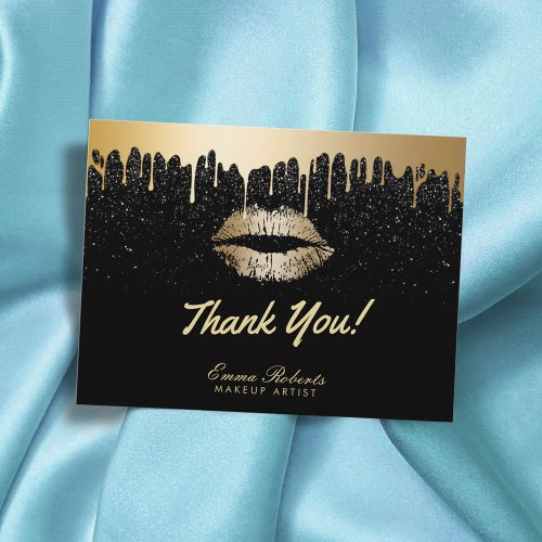 Makeup Artist Modern Black  Gold Salon Thank You Postcard