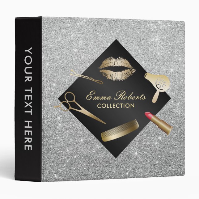 Makeup Artist Modern Black & Silver Beauty Salon Binder (Front/Spine)