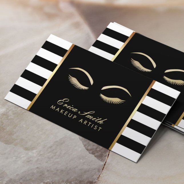 Makeup Artist Modern Black & White Stripes Business Card (Creator Uploaded)