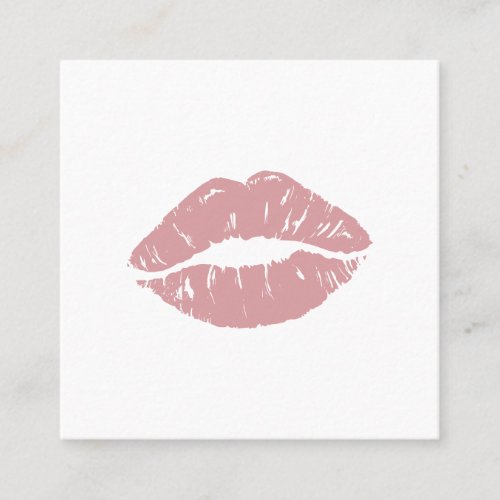 Makeup artist modern blush pink lips kiss white square business card