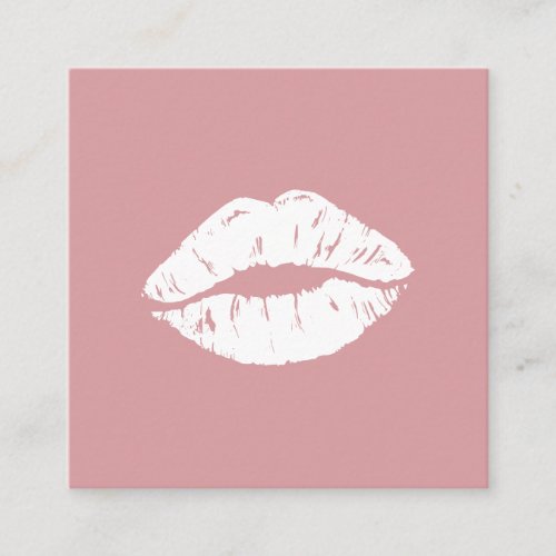 Makeup artist modern blush pink white lips kiss square business card