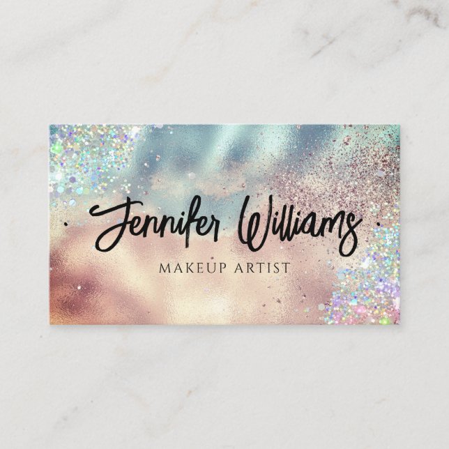 Makeup Artist Modern Glitter Gold Teal Business Card (Front)