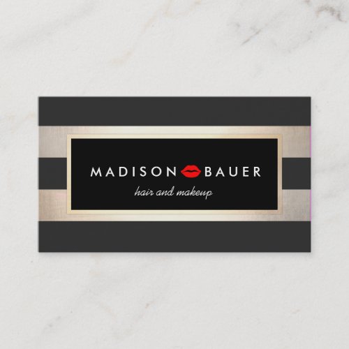  Makeup Artist Modern Gold and Black Stripes Kiss  Business Card