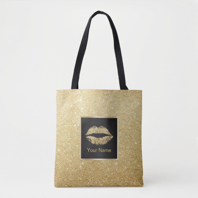 Makeup Artist Modern Gold Glitter Lips Tote Bag (Front)