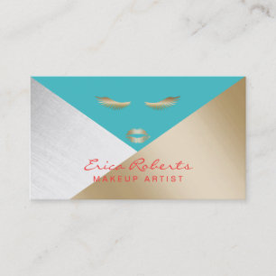 Makeup Artist Modern Gold Silver & Turquoise Business Card