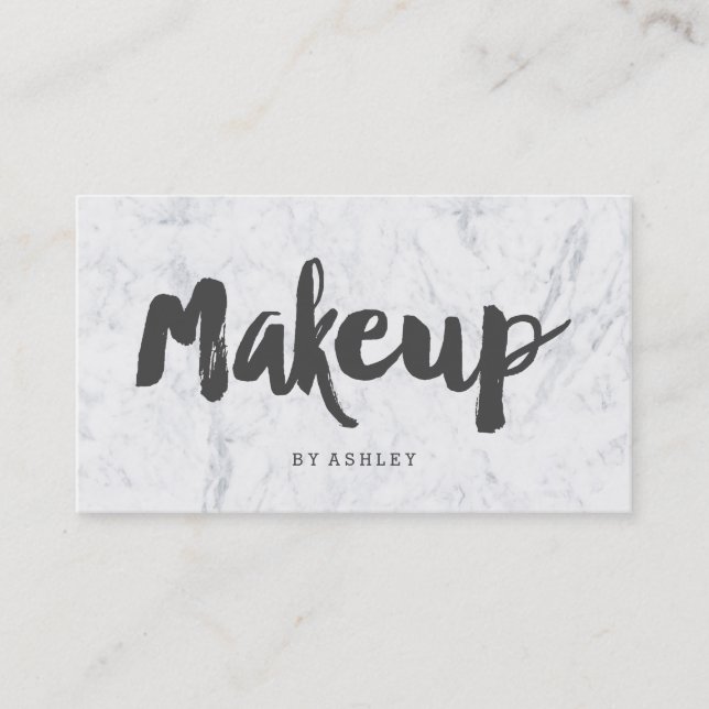 Makeup artist modern gray typography marble business card (Front)