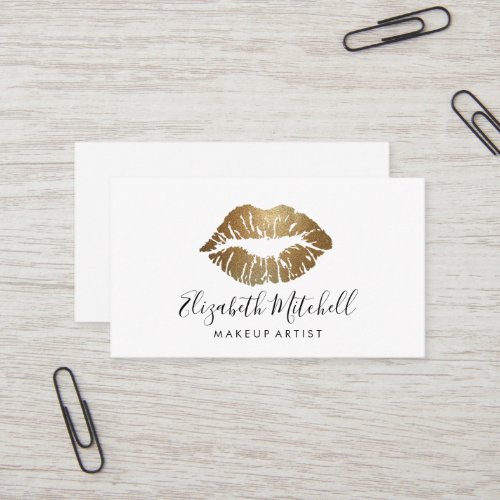 Makeup Artist Modern Handwritten Gold Glitter Lips Business Card