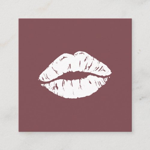 Makeup artist modern marsala red white lips kiss square business card