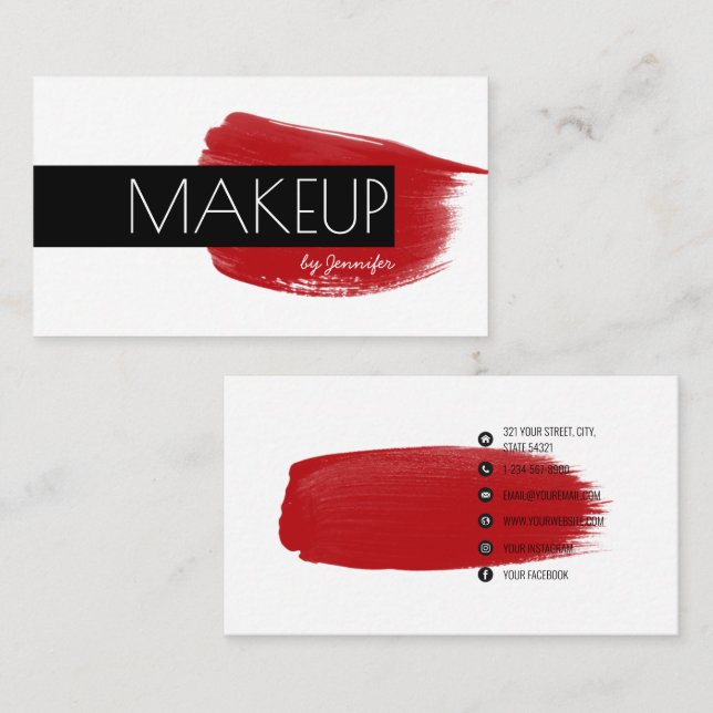 Makeup Artist Modern Minimalist Social Media Icons Business Card (Front/Back)