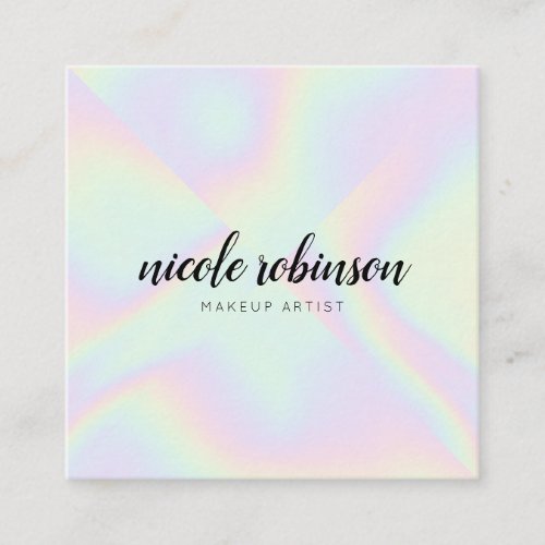 Makeup artist modern pastel rainbow holographic square business card