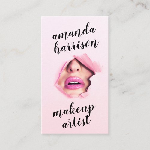 Makeup artist modern pink lips photo trendy script business card