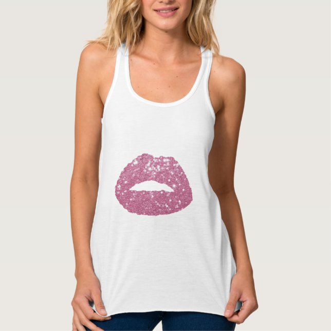 Makeup Artist Modern Pink Sequin Lips Tank Top (Front)