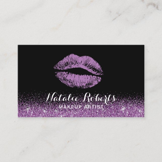 Makeup Artist Modern Purple Lipstick Lips Salon Business Card (Front)