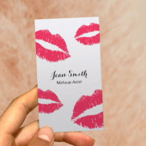 Makeup Artist Modern Red Lips Elegant Beauty Salon Business Card