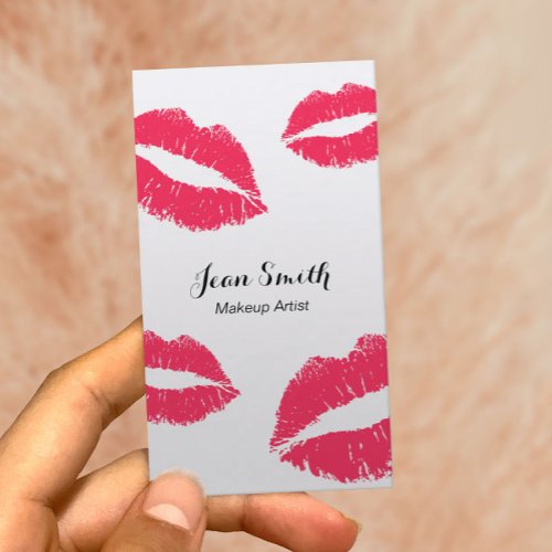 Makeup Artist Modern Red Lips Elegant Beauty Salon Business Card