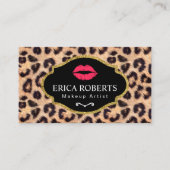Makeup Artist Modern Red Lips Leopard Print Salon Business Card (Front)